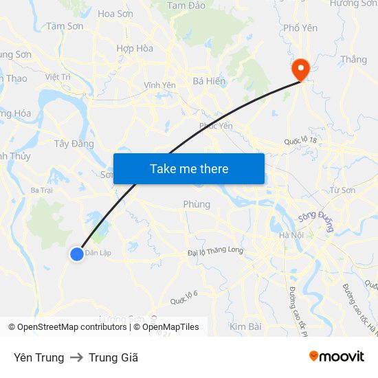 Yên Trung to Trung Giã map