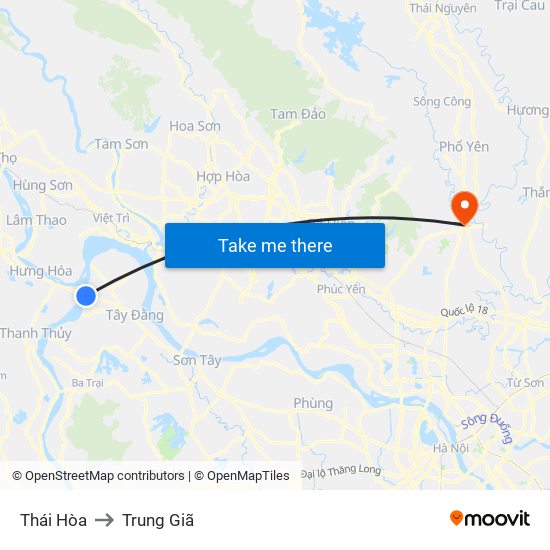 Thái Hòa to Trung Giã map