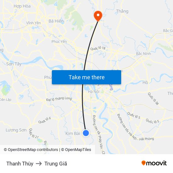 Thanh Thùy to Trung Giã map