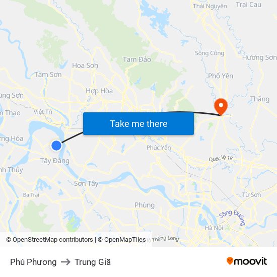 Phú Phương to Trung Giã map