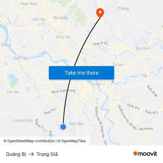 Quảng Bị to Trung Giã map