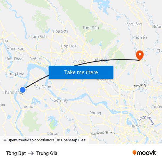 Tòng Bạt to Trung Giã map