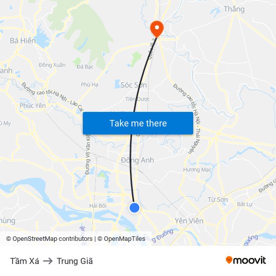 Tầm Xá to Trung Giã map