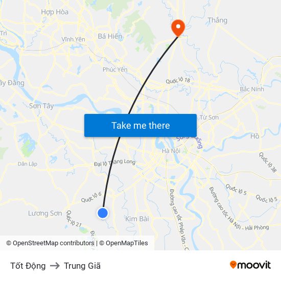 Tốt Động to Trung Giã map