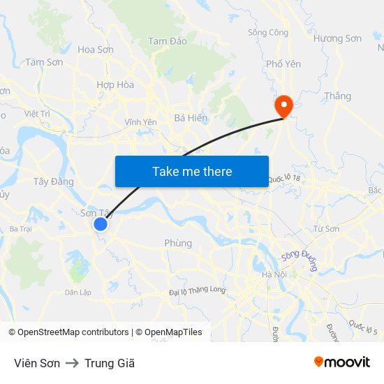 Viên Sơn to Trung Giã map
