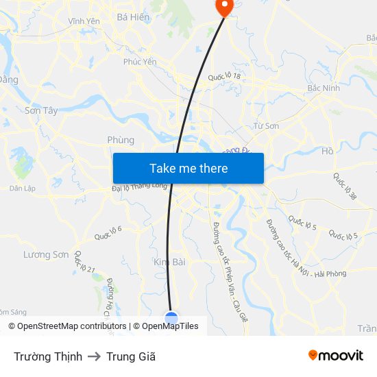 Trường Thịnh to Trung Giã map