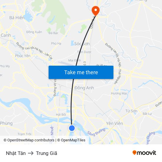 Nhật Tân to Trung Giã map