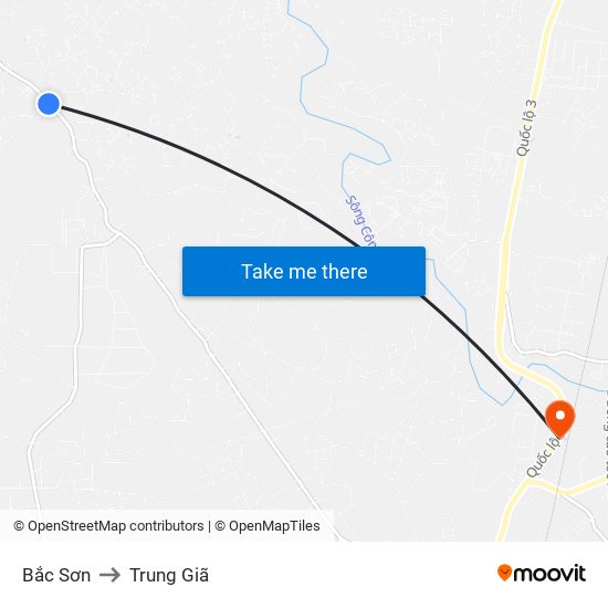 Bắc Sơn to Trung Giã map