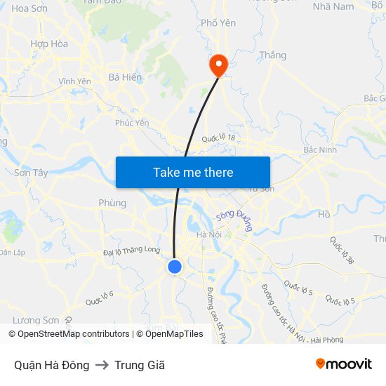 Quận Hà Đông to Trung Giã map