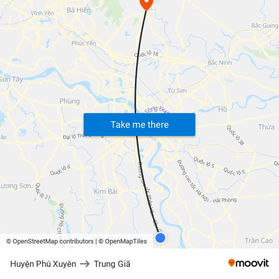 Huyện Phú Xuyên to Trung Giã map