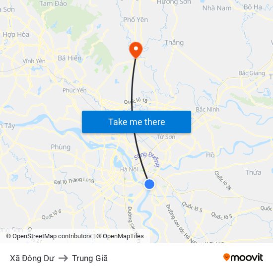 Xã Đông Dư to Trung Giã map