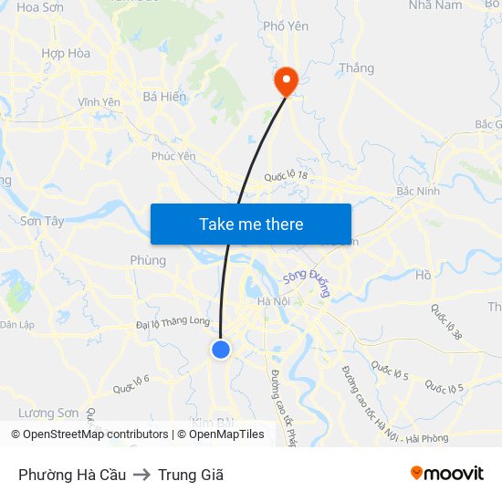 Phường Hà Cầu to Trung Giã map