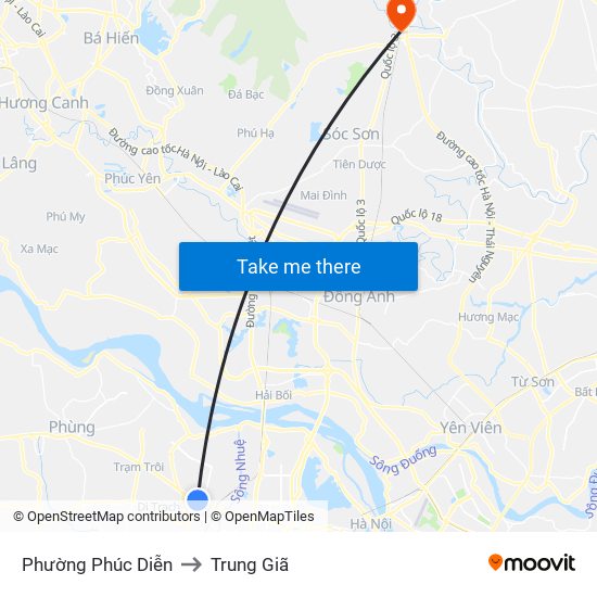 Phường Phúc Diễn to Trung Giã map