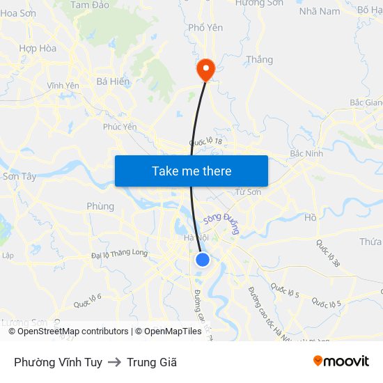 Phường Vĩnh Tuy to Trung Giã map