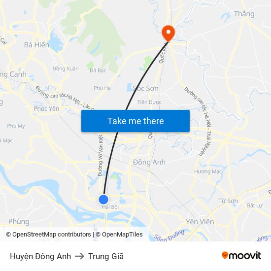 Huyện Đông Anh to Trung Giã map