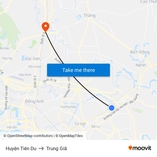 Huyện Tiên Du to Trung Giã map