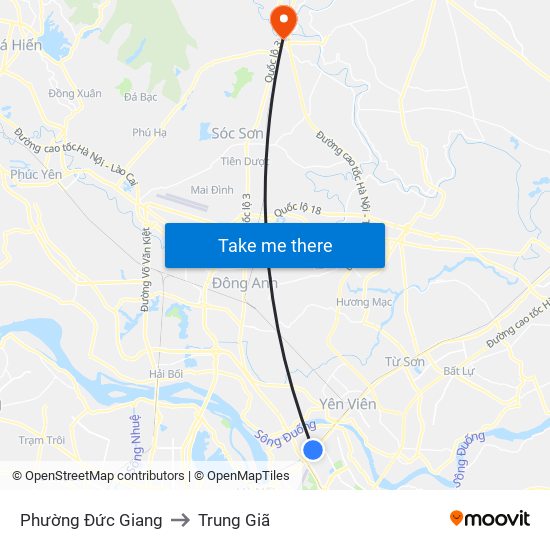 Phường Đức Giang to Trung Giã map