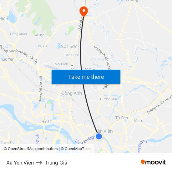 Xã Yên Viên to Trung Giã map