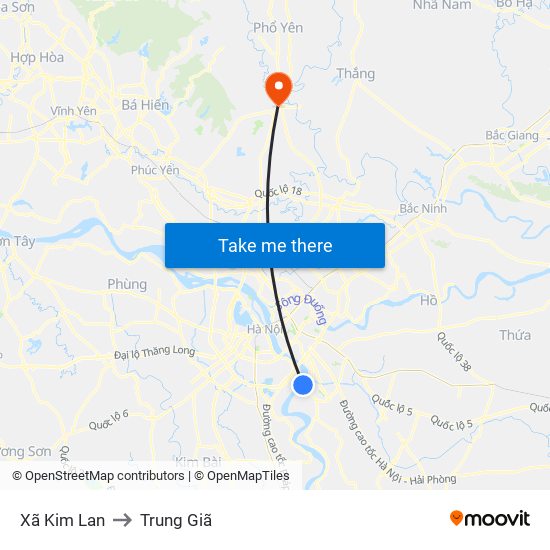 Xã Kim Lan to Trung Giã map