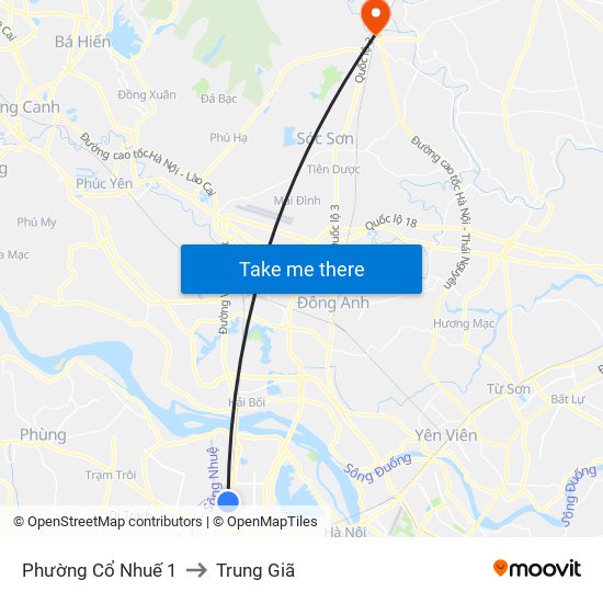 Phường Cổ Nhuế 1 to Trung Giã map