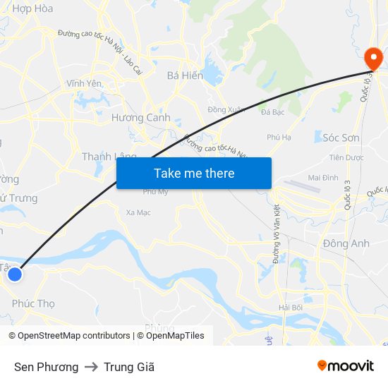 Sen Phương to Trung Giã map