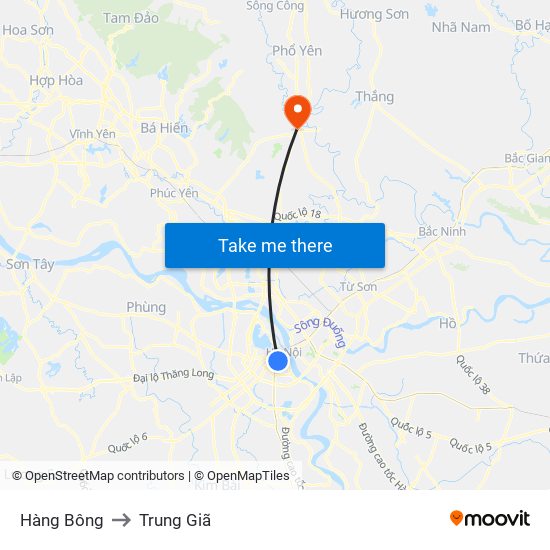 Hàng Bông to Trung Giã map