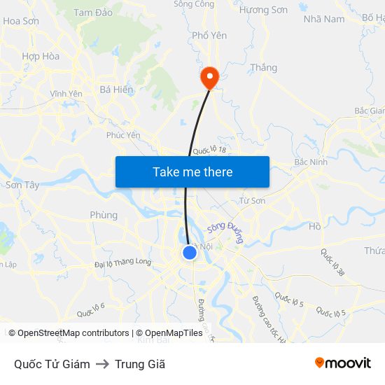 Quốc Tử Giám to Trung Giã map