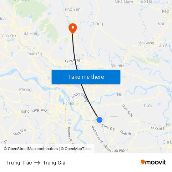 Trưng Trắc to Trung Giã map