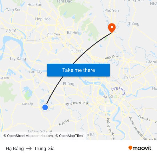 Hạ Bằng to Trung Giã map