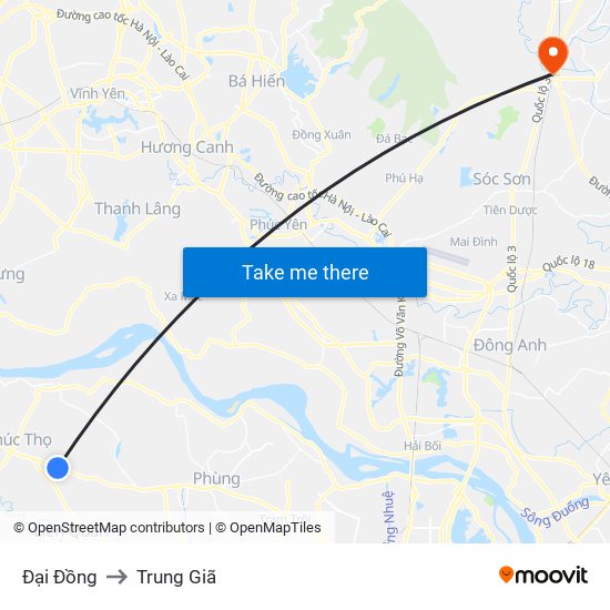 Đại Đồng to Trung Giã map