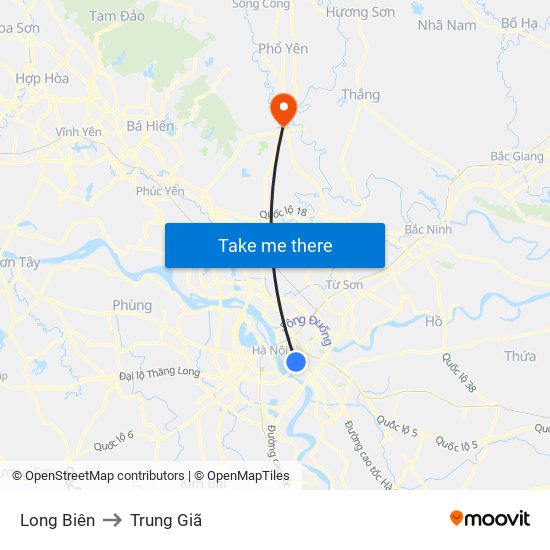 Long Biên to Trung Giã map