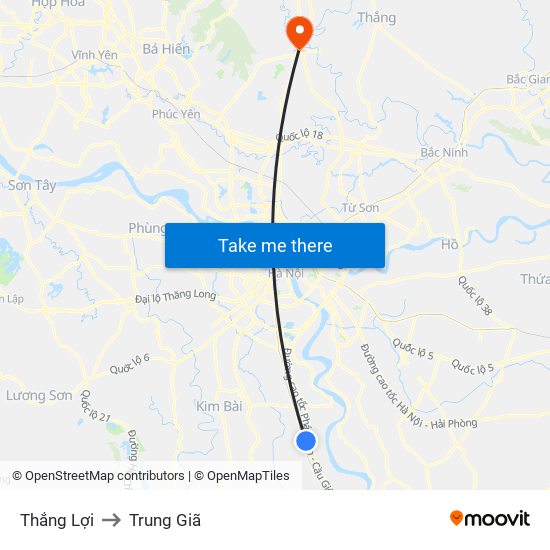 Thắng Lợi to Trung Giã map