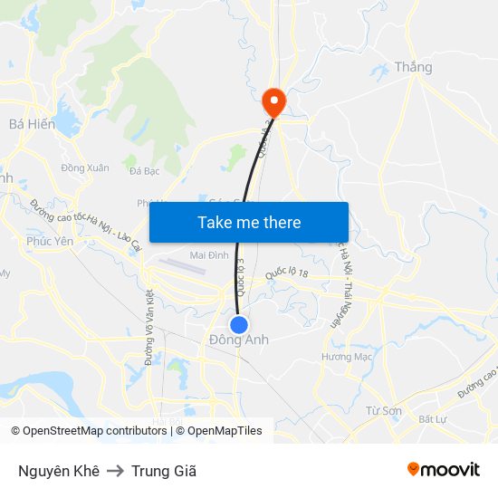 Nguyên Khê to Trung Giã map