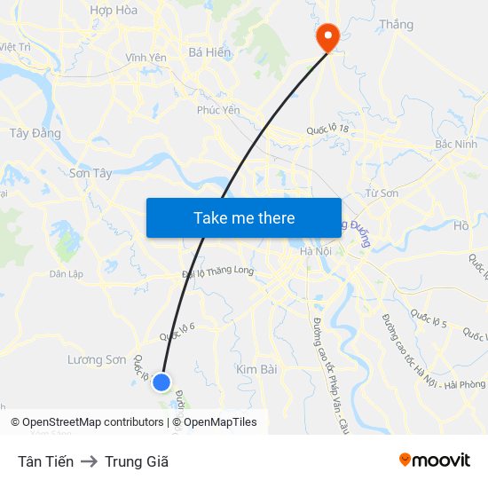 Tân Tiến to Trung Giã map