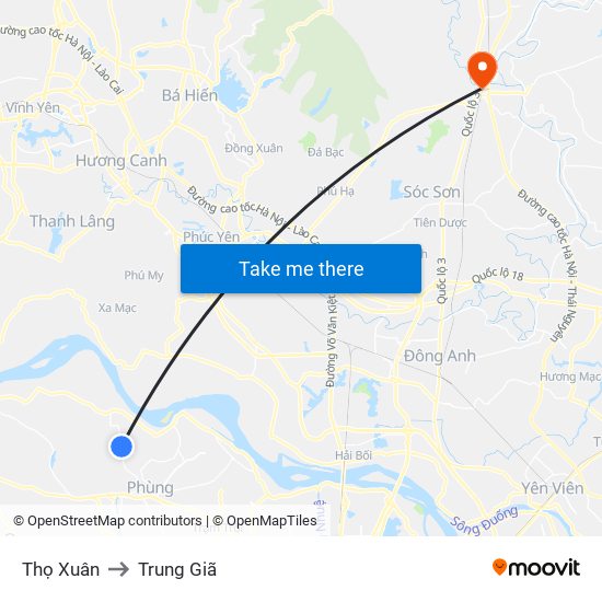 Thọ Xuân to Trung Giã map