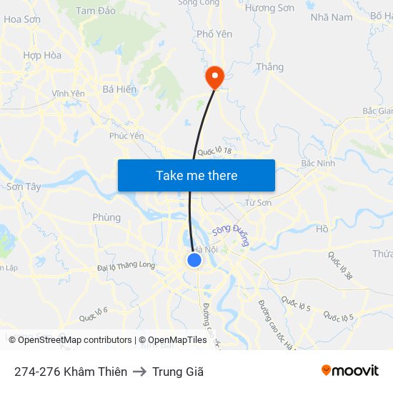 274-276 Khâm Thiên to Trung Giã map