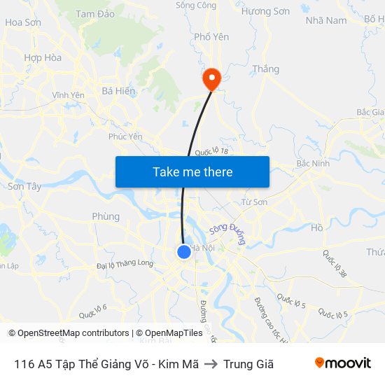 116 A5 Tập Thể Giảng Võ - Kim Mã to Trung Giã map