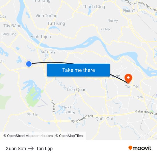 Xuân Sơn to Tân Lập map