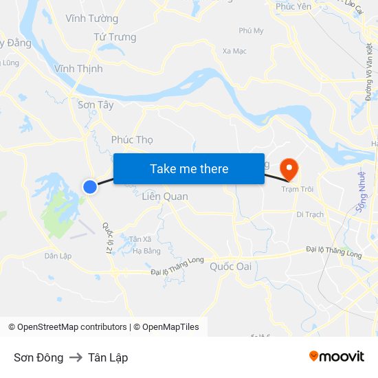 Sơn Đông to Tân Lập map