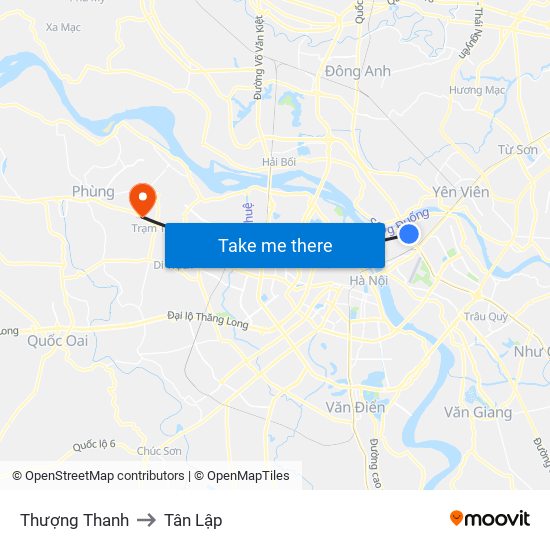 Thượng Thanh to Tân Lập map