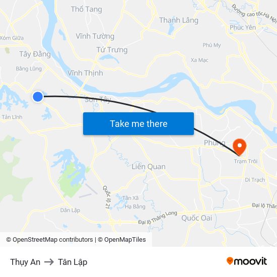 Thụy An to Tân Lập map