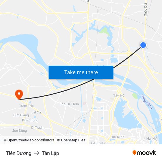 Tiên Dương to Tân Lập map