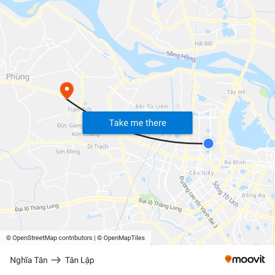 Nghĩa Tân to Tân Lập map