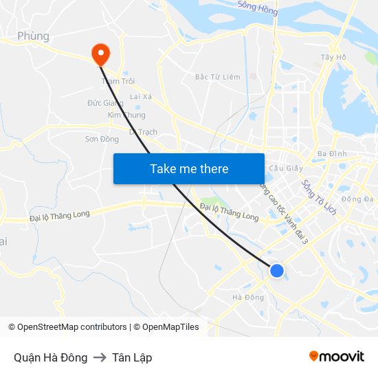 Quận Hà Đông to Tân Lập map