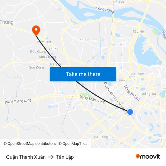 Quận Thanh Xuân to Tân Lập map