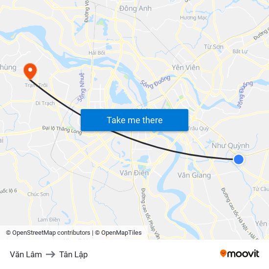 Văn Lâm to Tân Lập map