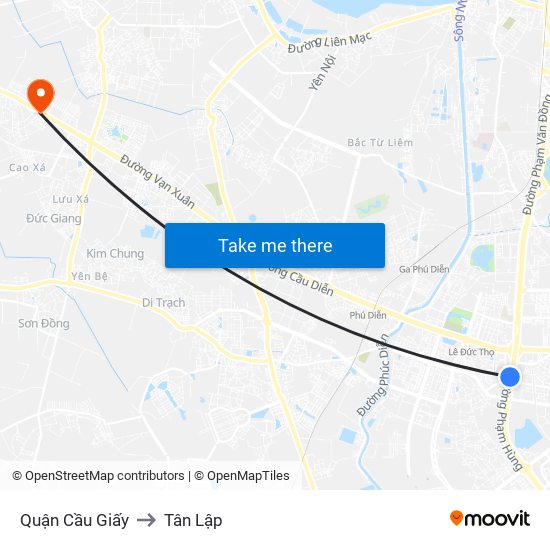 Quận Cầu Giấy to Tân Lập map