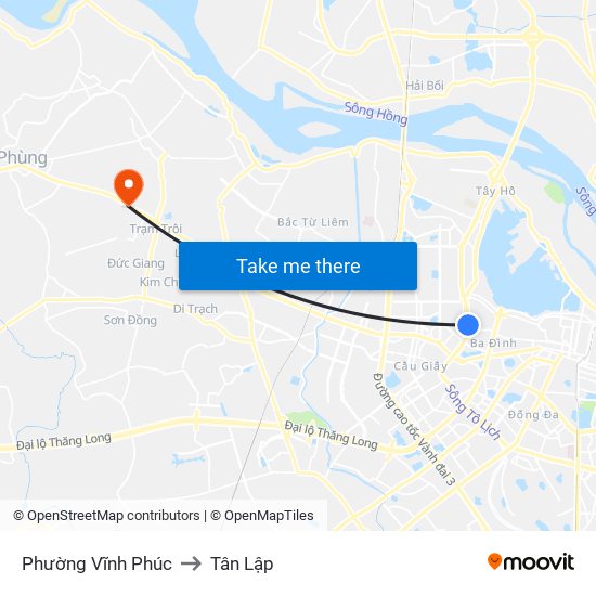 Phường Vĩnh Phúc to Tân Lập map