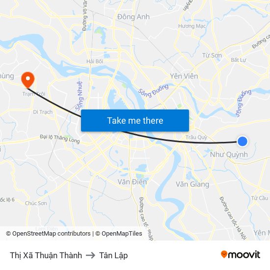 Thị Xã Thuận Thành to Tân Lập map