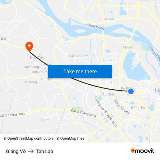 Giảng Võ to Tân Lập map